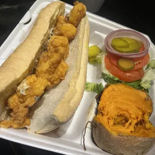 Shrimp Poboy and Baked Sweet Potato