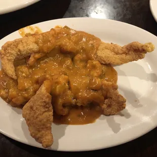 Catfish Daniel, catfish and shrimp etouffee, super good