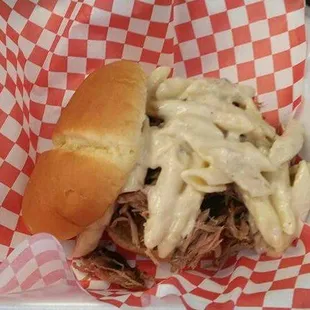 Super Stack (1/3 lb Angus Beef Patty, Pulled Pork and Homemade Mac N Cheese