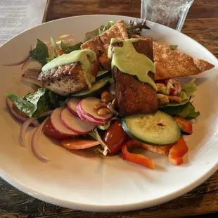 Wasabi crusted salmon salad. Amazing and very healthy. Hard to find good salads around Boulder and this is one of the best.