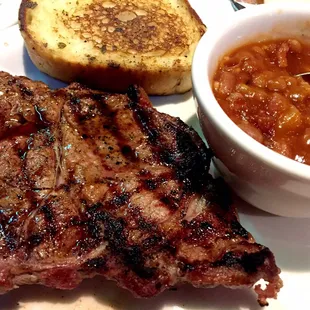 Ribeye and pork &amp; beans (smoked and so delicious)