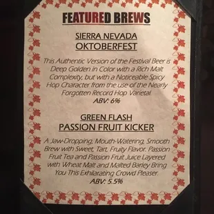 The featured brews!