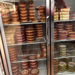 a refrigerator full of donuts