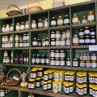 Huge array of jars ranging from honey to pickled vegetables and more