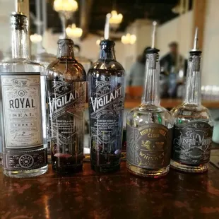 a selection of liquor bottles