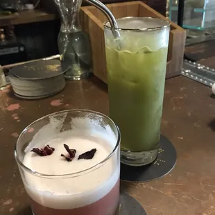 two drinks on a table