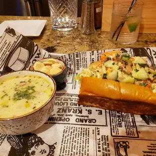 Lobster roll with clam chowder