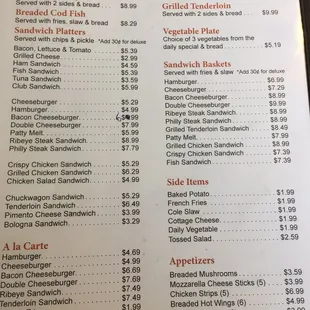 the menu of the restaurant