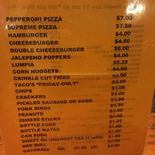 the menu for the restaurant