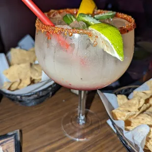 Pomegranate margarita with tajin trim