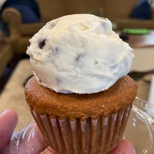 Chocolate chip cupcake with chocolate chip icing