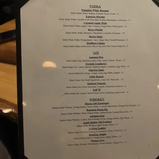 Fall bar menu