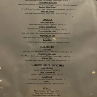 Fall bar menu