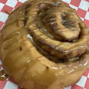 Fresh and hot cinnamon bun topped with Napoleon espresso glaze!!