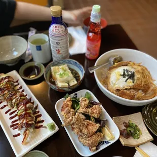 a variety of dishes on a table