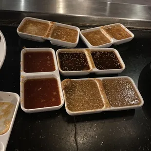 A selection of freshly made sauces from our teppanyaki chef
