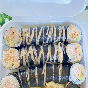 Spicy California roll and California roll