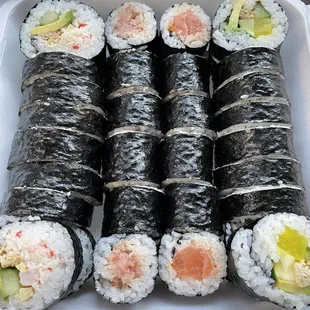 California roll, spicy tuna, spicy salmon, veggie roll