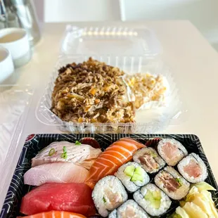 a variety of sushi on a table