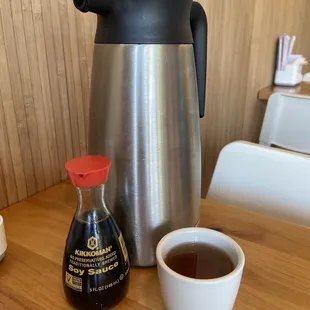Free hot tea and each table! It was peach flavored!
