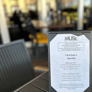 a menu on a table