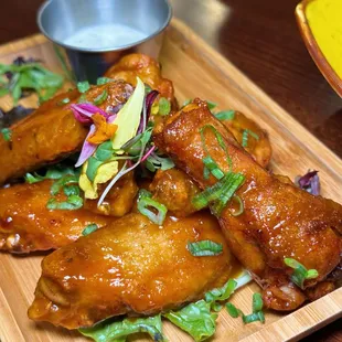 a platter of chicken wings