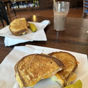 grilled cheese with ham &amp; pickles (2), grasshopper mocha iced latte