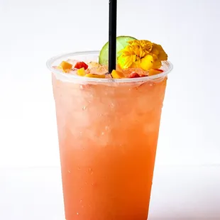love potion- refresher with lime, fresh mango and strawberry puree.