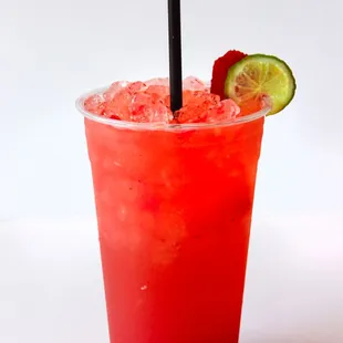strawberry limeade- house made limeade with fresh strawberry puree.