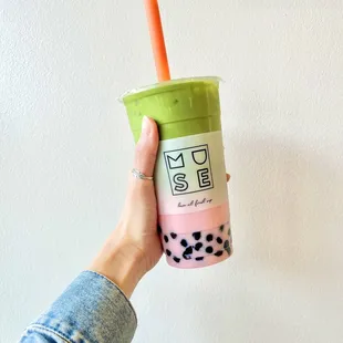 Pink Matcha Regular with Boba