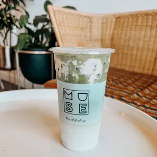 Matcha latte with guave cream