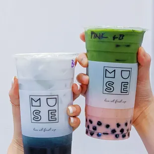 Blue Chai Latte + strawberry matcha