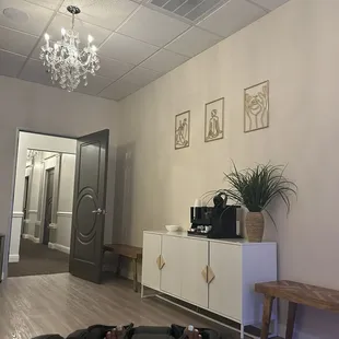 Massage chair with tea/coffee station