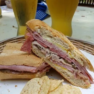 a plate with a sandwich and chips