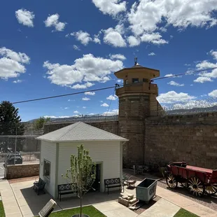 View of the gas chamber and historic prison next door