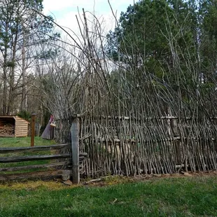 Homemade fence made of soaked wood woven into the frame... Deer-proof then!