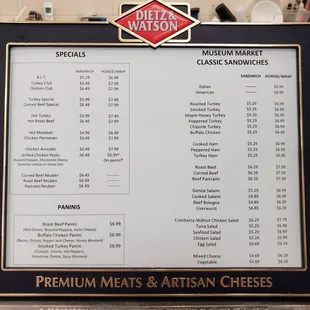 the menu for the restaurant