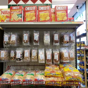 shelves of snacks and snacks