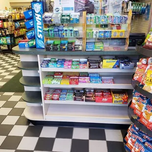 a grocery store with a checkered floor