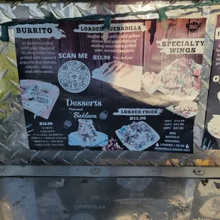 a menu on a truck