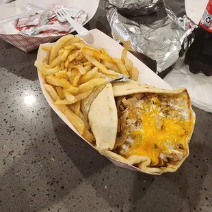 a hot dog and french fries