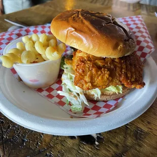 Nashville Hot Chicken Sandwich with side of Mac &amp; Cheese