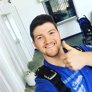 Safety first! Strapped into my harness.