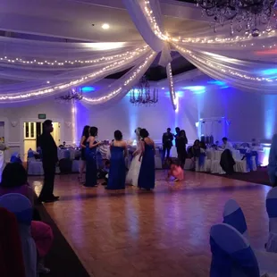 The dance floor. Ken brought the sound system, up lights and projector for the room.