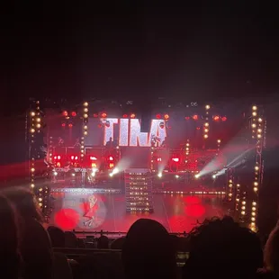 a stage with a band performing