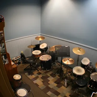 Music Royale offers lessons for all types of instruments! Here is one of our drum rooms!