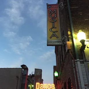 a neon sign on a building
