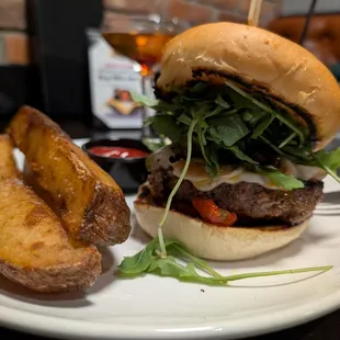 Argentinean burger with truffle steak fries.