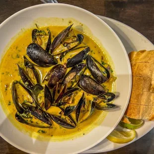 Appetizer order of Curry Cream mussels