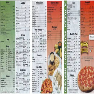 a pizza menu